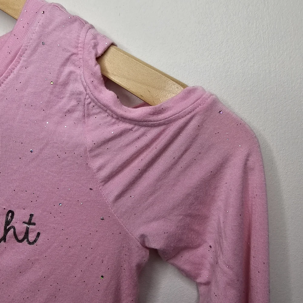 Justice Girls Pink Cold Shoulder Long Sleeve Top Size 6 Glitter Sparkle Graphic